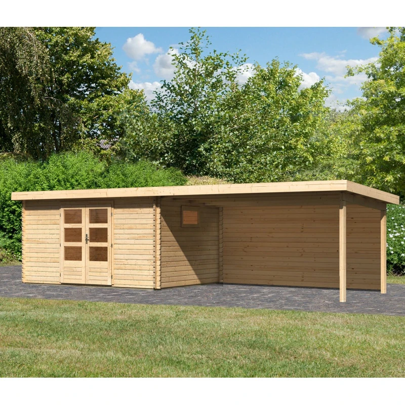 Abri De Jardin 11,49m² En Bois Massif 40mm Trittau 5 Avec Appentis 440cm Et Paroi Arrière – Karibu 3 Abri De Jardin 11,49m² En Bois Massif 40mm Trittau 5 Avec Appentis 440cm Et Paroi Arrière – Karibu
