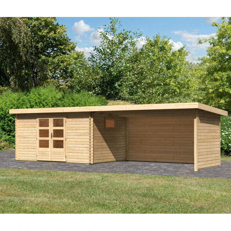 Abri De Jardin 11,49m² En Bois Massif 40mm Trittau 5 Avec Appentis 440cm, Paroi Arrière Et Latérale – Karibu 3 Abri De Jardin 11,49m² En Bois Massif 40mm Trittau 5 Avec Appentis 440cm, Paroi Arrière Et Latérale – Karibu