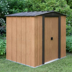 Abri De Jardin 2,93m² Toit Double Pente En Acier Galvanisé Aspect Bois Spacemaker -Jardin Extérieur abri de jardin 293m toit double pente en acier galvanise aspect bois spacemaker 2