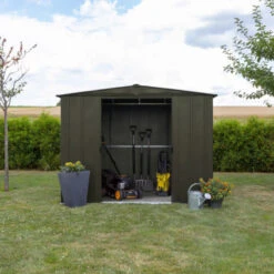 Abri De Jardin 4,58m² Toit Double Pente En Acier Galvanisé Noir Onyx Spacemaker -Jardin Extérieur abri de jardin 458m toit double pente en acier galvanise noir onyx spacemaker 2