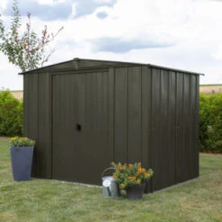 Abri De Jardin 4,58m² Toit Double Pente En Acier Galvanisé Noir Onyx Spacemaker -Jardin Extérieur abri de jardin 458m toit double pente en acier galvanise noir onyx spacemaker 4