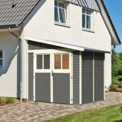 Abri De Jardin Adossé En Bois Gris Terre 4,18m² Bomlitz 2 - Karibu