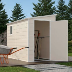 Abri De Jardin Adossé En Résine Beige 3,55m² + Kit De Fondation - JOBU