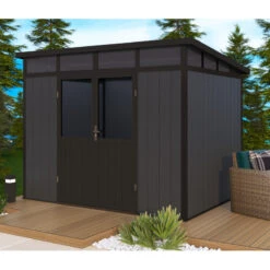 Abri De Jardin En Bois Composite 28mm Anthracite 6,69m² WINSTON Skylight - Woodlife Garden