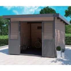 Abri De Jardin En Bois Composite 28mm Aspect Bois Vieilli 9m² PREMIUM Toit Plat - Woodlife Garden -Jardin Extérieur abri de jardin en bois composite 28mm aspect bois vieilli 9m premium toit plat woodlife garden 2