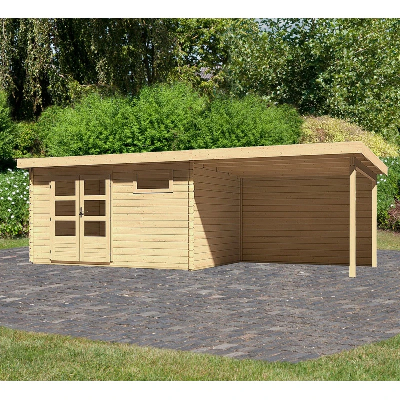 Abri De Jardin En Bois Massif 11,49m² Bastrup 8 Avec Appentis 300cm Et Paroi Arrière – Karibu 3 Abri De Jardin En Bois Massif 11,49m² Bastrup 8 Avec Appentis 300cm Et Paroi Arrière – Karibu