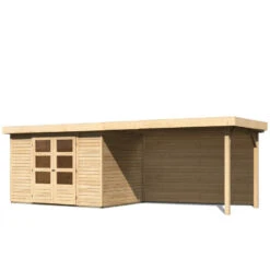 Abri De Jardin En Bois Massif 6,55m² Askola 4 Avec Appentis 280cm Et Paroi Arrière – Karibu -Jardin Extérieur abri de jardin en bois massif 655m askola 4 avec appentis 280cm et paroi arriere woodfeeling 2