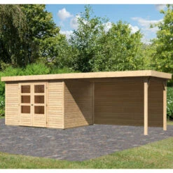 Abri De Jardin En Bois Massif 7,43m² Askola 5 Avec Appentis 280cm Et Paroi Arrière – Karibu