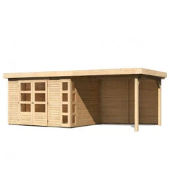 Abri De Jardin En Bois Massif 7,43m² Kerko 5 Avec Appentis 280cm Et Paroi Arrière – Karibu -Jardin Extérieur abri de jardin en bois massif 743m kerko 5 avec appentis 280cm et paroi arriere woodfeeling 2