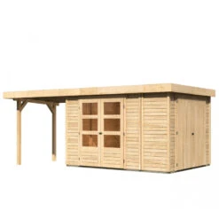 Abri De Jardin En Bois Massif 7,85m² Retola 4 Avec Armoire Intégrée Et Appentis 240cm – Karibu -Jardin Extérieur abri de jardin en bois massif 785m retola 4 avec armoire integree et appentis 240cm woodfeeling 2