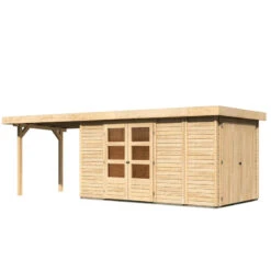 Abri De Jardin En Bois Massif 8,18m² Retola 5 Avec Armoire Intégrée Et Appentis 280cm – Karibu -Jardin Extérieur abri de jardin en bois massif 818m retola 5 avec armoire integree et appentis 280cm woodfeeling 2