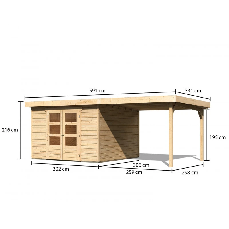 Abri De Jardin En Bois Massif 9,24m² Askola 6 Avec Appentis 280cm – Karibu 4 Abri De Jardin En Bois Massif 9,24m² Askola 6 Avec Appentis 280cm – Karibu – Image 2