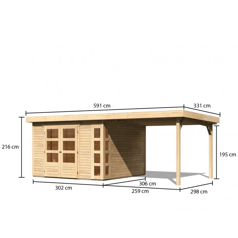 Abri De Jardin En Bois Massif 9,24m² Kerko 6 Avec Appentis 280cm – Karibu 4 Abri De Jardin En Bois Massif 9,24m² Kerko 6 Avec Appentis 280cm – Karibu – Image 2