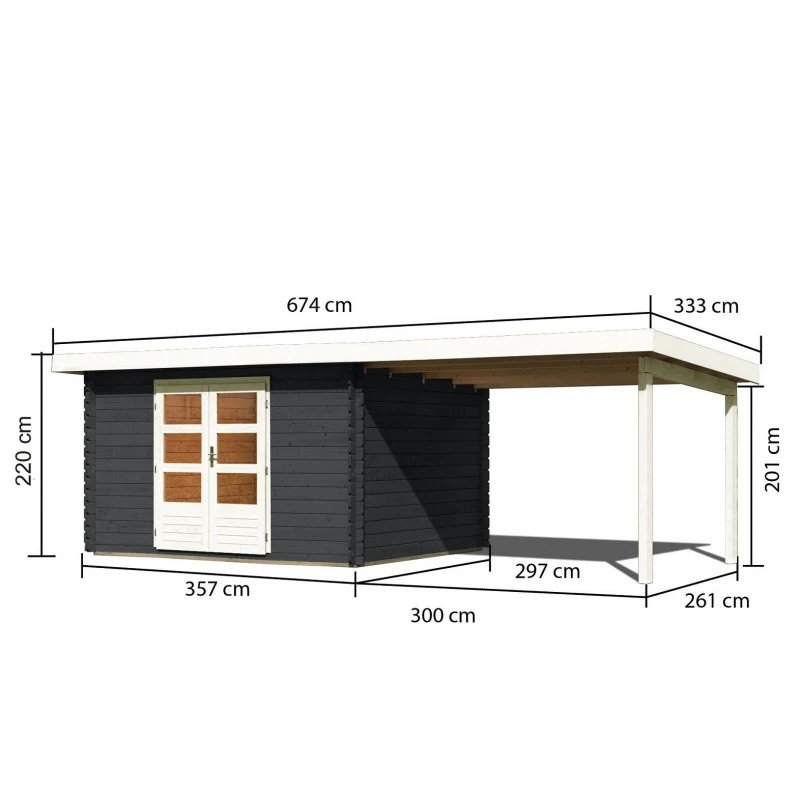 Abri De Jardin En Bois Massif Anthracite 10,60m² Bastrup 7 Avec Appentis 300cm – Karibu 4 Abri De Jardin En Bois Massif Anthracite 10,60m² Bastrup 7 Avec Appentis 300cm – Karibu – Image 2