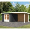 Abri De Jardin En Bois Massif Anthracite 8,82m² Bastrup 5 Avec Appentis 300cm Et Paroi Arrière – Karibu -Jardin Extérieur abri de jardin en bois massif anthracite 882m bastrup 5 avec appentis 300cm et paroi arriere woodfeeling
