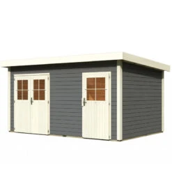 Abri De Jardin En Bois Massif Gris Terre 11,62m² Avec Cloison Intérieure Mattrup – Karibu -Jardin Extérieur abri de jardin en bois massif gris terre 1162m avec cloison interieure mattrup woodfeeling 2