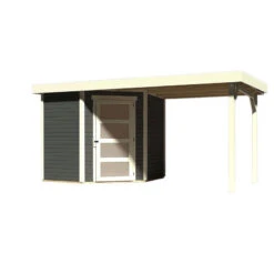 Abri De Jardin En Bois Massif Gris Terre 4,62m² Schwandorf 3 Avec Appentis 240cm – Karibu -Jardin Extérieur abri de jardin en bois massif gris terre 462m schwandorf 3 avec appentis 240cm woodfeeling 2