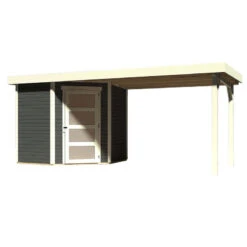 Abri De Jardin En Bois Massif Gris Terre 4,62m² Schwandorf 3 Avec Appentis 280cm – Karibu -Jardin Extérieur abri de jardin en bois massif gris terre 462m schwandorf 3 avec appentis 280cm woodfeeling 2