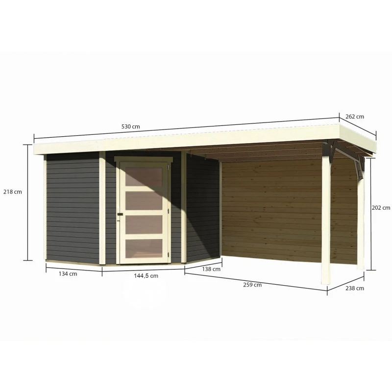 Abri De Jardin En Bois Massif Gris Terre 5,95m² Schwandorf 5 Avec Appentis 280cm Et Paroi Arrière – Karibu 4 Abri De Jardin En Bois Massif Gris Terre 5,95m² Schwandorf 5 Avec Appentis 280cm Et Paroi Arrière – Karibu – Image 2