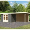 Abri De Jardin En Bois Massif Gris Terre 7,43m² Askola 5 Avec Appentis 280cm Et Paroi Arrière – Karibu -Jardin Extérieur abri de jardin en bois massif gris terre 743m askola 5 avec appentis 280cm et paroi arriere woodfeeling