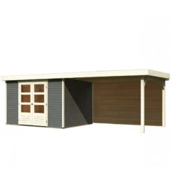 Abri De Jardin En Bois Massif Gris Terre 7,43m² Askola 5 Avec Appentis 280cm Et Paroi Arrière – Karibu -Jardin Extérieur abri de jardin en bois massif gris terre 743m askola 5 avec appentis 280cm et paroi arriere woodfeeling 2