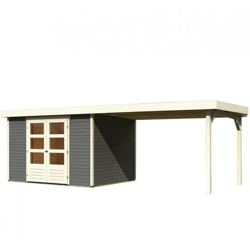Abri De Jardin En Bois Massif Gris Terre 7,43m² Askola 5 Avec Appentis 280cm – Karibu 5 Abri De Jardin En Bois Massif Gris Terre 7,43m² Askola 5 Avec Appentis 280cm – Karibu – Image 3