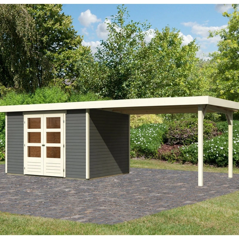 Abri De Jardin En Bois Massif Gris Terre 7,43m² Askola 5 Avec Appentis 280cm – Karibu 3 Abri De Jardin En Bois Massif Gris Terre 7,43m² Askola 5 Avec Appentis 280cm – Karibu