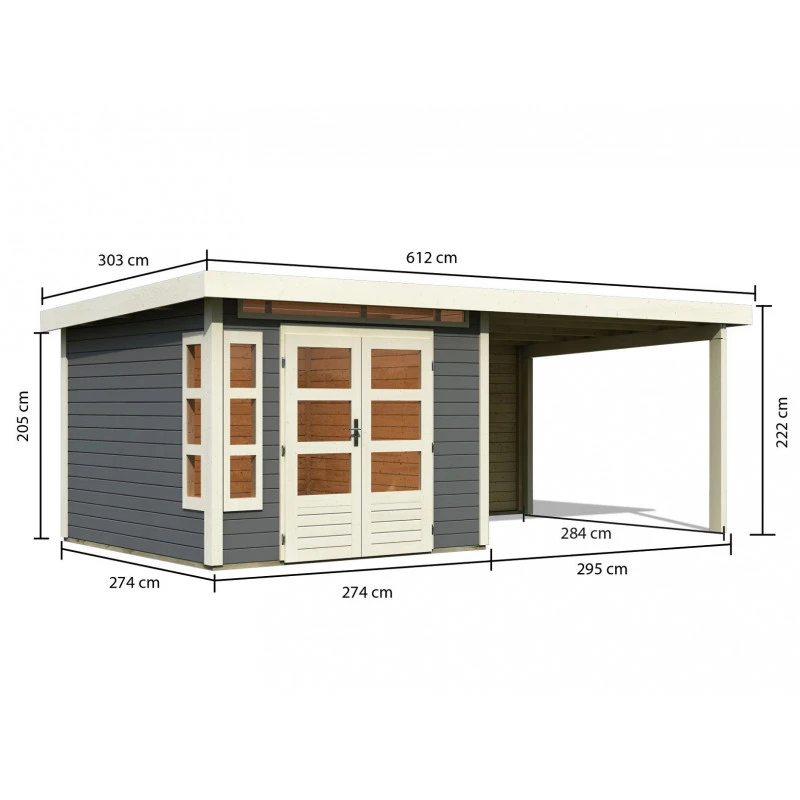 Abri De Jardin En Bois Massif Gris Terre 7,50m² Kastorf 6 Avec Appentis 320cm Et Paroi Arrière – Karibu 4 Abri De Jardin En Bois Massif Gris Terre 7,50m² Kastorf 6 Avec Appentis 320cm Et Paroi Arrière – Karibu – Image 2