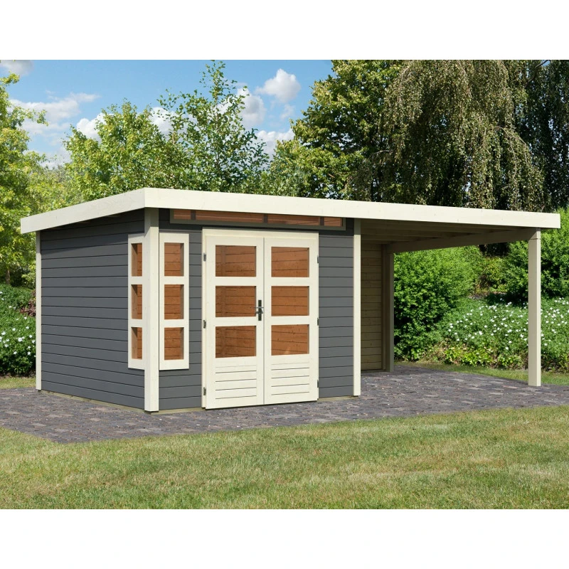 Abri De Jardin En Bois Massif Gris Terre 7,50m² Kastorf 6 Avec Appentis 320cm Et Paroi Arrière – Karibu 3 Abri De Jardin En Bois Massif Gris Terre 7,50m² Kastorf 6 Avec Appentis 320cm Et Paroi Arrière – Karibu