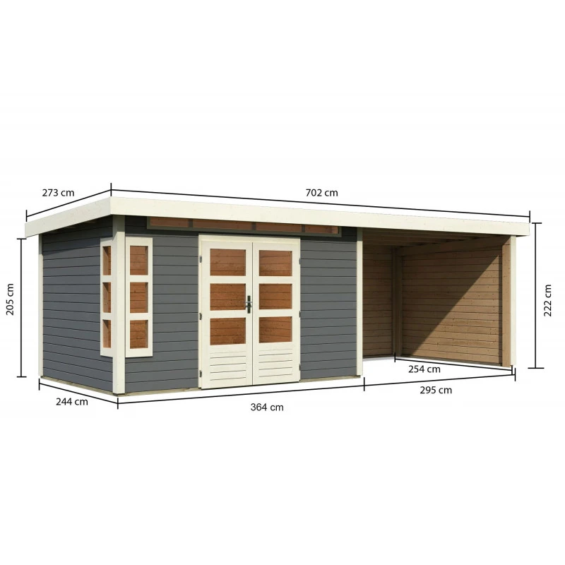 Abri De Jardin En Bois Massif Gris Terre 8,88m² Kastorf 7 Avec Appentis 320cm Et Paroi Arrière Et Latérale – Karibu 4 Abri De Jardin En Bois Massif Gris Terre 8,88m² Kastorf 7 Avec Appentis 320cm Et Paroi Arrière Et Latérale – Karibu – Image 2