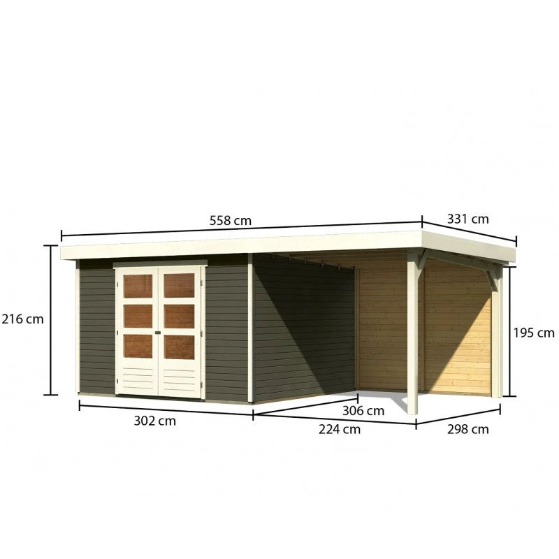 Abri De Jardin En Bois Massif Gris Terre 9,24m² Askola 6 Avec Appentis 240cm Et Paroi Arrière - Karibu 3 Abri De Jardin En Bois Massif Gris Terre 9,24m² Askola 6 Avec Appentis 240cm Et Paroi Arrière - Karibu
