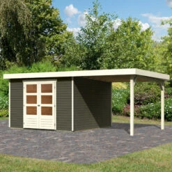 Abri De Jardin En Bois Massif Gris Terre 9,24m² Askola 6 Avec Appentis 240cm - Karibu