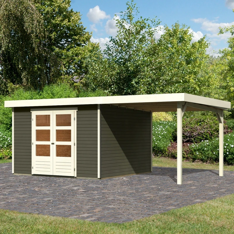 Abri De Jardin En Bois Massif Gris Terre 9,24m² Askola 6 Avec Appentis 240cm - Karibu 3 Abri De Jardin En Bois Massif Gris Terre 9,24m² Askola 6 Avec Appentis 240cm - Karibu