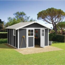 Abri De Jardin En PVC 11,2m² DECO Gris Foncé Et Blanc Grosfillex + Kit Ancrage Offert