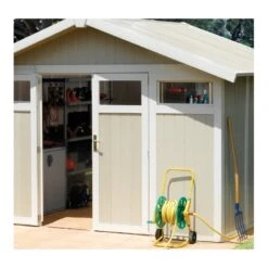 Abri De Jardin En PVC 7,53m² UTILITY Blanc Et Gris Vert Grosfillex + Kit Ancrage Offert -Jardin Extérieur abri de jardin en pvc 753m utility blanc et gris vert grosfillex 1