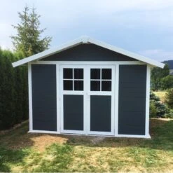 Abri De Jardin En PVC 7,5m² DECO Gris Foncé Et Blanc Grosfillex + Kit Ancrage Offert -Jardin Extérieur abri de jardin en pvc 75m deco gris fonce et blanc grosfillex 2