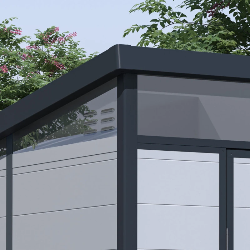 Abri De Jardin En Résine 4,10m² Gris Clair Toit Monopente Skylight + Plancher - Jobu 4 Abri De Jardin En Résine 4,10m² Gris Clair Toit Monopente Skylight + Plancher - Jobu – Image 2