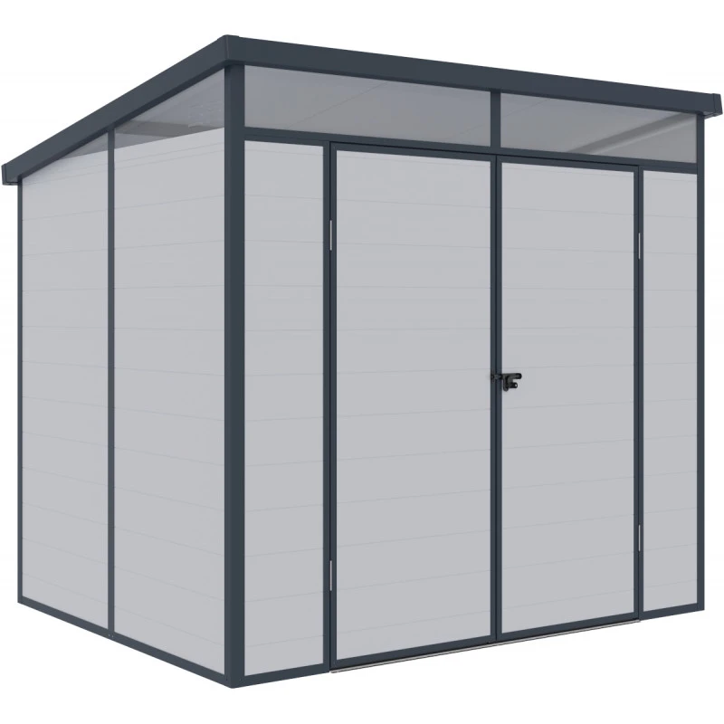 Abri De Jardin En Résine 4,10m² Gris Clair Toit Monopente Skylight + Plancher - Jobu 8 Abri De Jardin En Résine 4,10m² Gris Clair Toit Monopente Skylight + Plancher - Jobu – Image 6