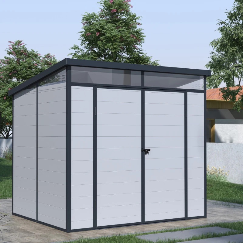 Abri De Jardin En Résine 4,10m² Gris Clair Toit Monopente Skylight + Plancher - Jobu 3 Abri De Jardin En Résine 4,10m² Gris Clair Toit Monopente Skylight + Plancher - Jobu