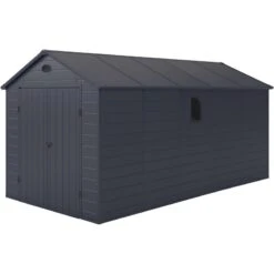 Abri De Jardin En Résine Anthracite 11m² + Kit De Fondation - JOBU