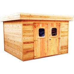 Abri De Jardin Toit Plat En Douglas DINAN 11,49m² Madriers 28mm + Toiture Bac Acier - HABRITA