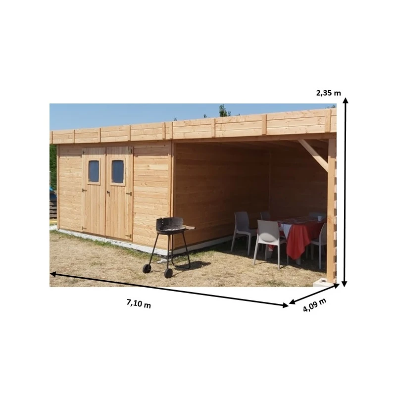 Abri Toit Plat DINAN 29,04m² En Madriers Douglas 28mm Avec Terrasse + Couverture Bac Acier - HABRITA 4 Abri Toit Plat DINAN 29,04m² En Madriers Douglas 28mm Avec Terrasse + Couverture Bac Acier - HABRITA – Image 2