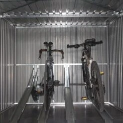 Abri Pour 4 Vélos En Acier Galvanisé Gris Avec Rails De Rangement 4,02m² - Chalet Et Jardin -Jardin Extérieur abri pour 4 velos en acier galvanise gris avec rails de rangement 402m chalet et jardin 4