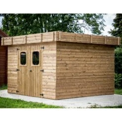 Abri Thizy 11,53m² En Bois Thermo Traité Et Toiture En Acier HABRITA -Jardin Extérieur abri thizy 1153m en bois thermo traite et toit en acier habrita 5