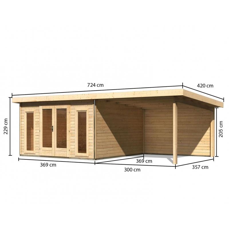 Abri Toit Plat 13,60m² Bois Massif 40mm Radeburg 3 Avec Appentis 330cm Et Paroi Arrière – Karibu 4 Abri Toit Plat 13,60m² Bois Massif 40mm Radeburg 3 Avec Appentis 330cm Et Paroi Arrière – Karibu – Image 2