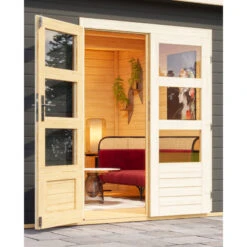 Abri Toit Plat 13,60m² Bois Massif Gris Terre 40mm Northeim 5 Avec Appentis 330cm Et Paroi Arrière – Karibu -Jardin Extérieur abri toit plat 1360m bois massif gris terre 40mm northeim 5 avec appentis 330cm et paroi arriere woodfeeling 4