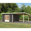 Abri Toit Plat 13,60m² Bois Massif Gris Terre 40mm Northeim 5 Avec Appentis 330cm – Karibu -Jardin Extérieur abri toit plat 1360m bois massif gris terre 40mm northeim 5 avec appentis 330cm woodfeeling