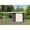 Abri Toit Plat 4,62m² Goldendorf 3 + Auvent En Bois Vitrifié Gris 19mm - Karibu -Jardin Extérieur abri toit plat 462m goldendorf 3 auvent en bois vitrifie gris 19mm karibu