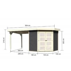 Abri Toit Plat 4,62m² Goldendorf 3 + Auvent En Bois Vitrifié Gris 19mm - Karibu -Jardin Extérieur abri toit plat 462m goldendorf 3 auvent en bois vitrifie gris 19mm karibu 2