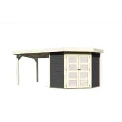 Abri Toit Plat 4,62m² Goldendorf 3 + Auvent En Bois Vitrifié Gris 19mm - Karibu -Jardin Extérieur abri toit plat 462m goldendorf 3 auvent en bois vitrifie gris 19mm karibu 5